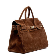 Shopper a mano in scamosciato cuoio. - TreemmeCreazioni