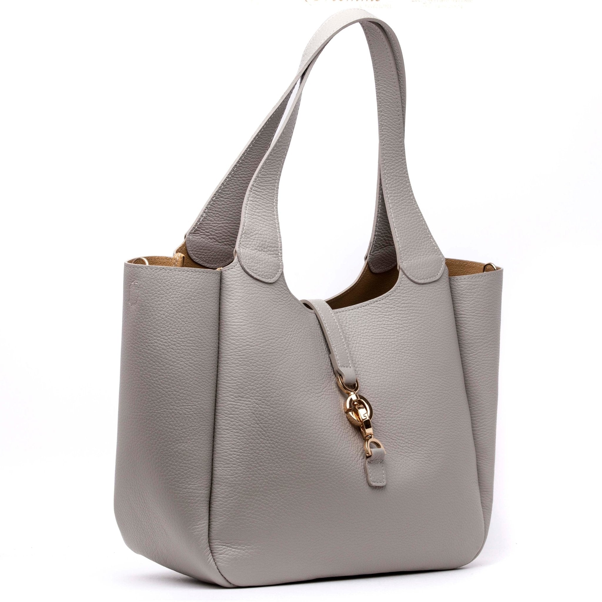 Shopper a spalla in pelle color pietra. - TreemmeCreazioni