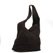 Shopper a spalla in pelle scamosciata cioccolata. - TreemmeCreazioni