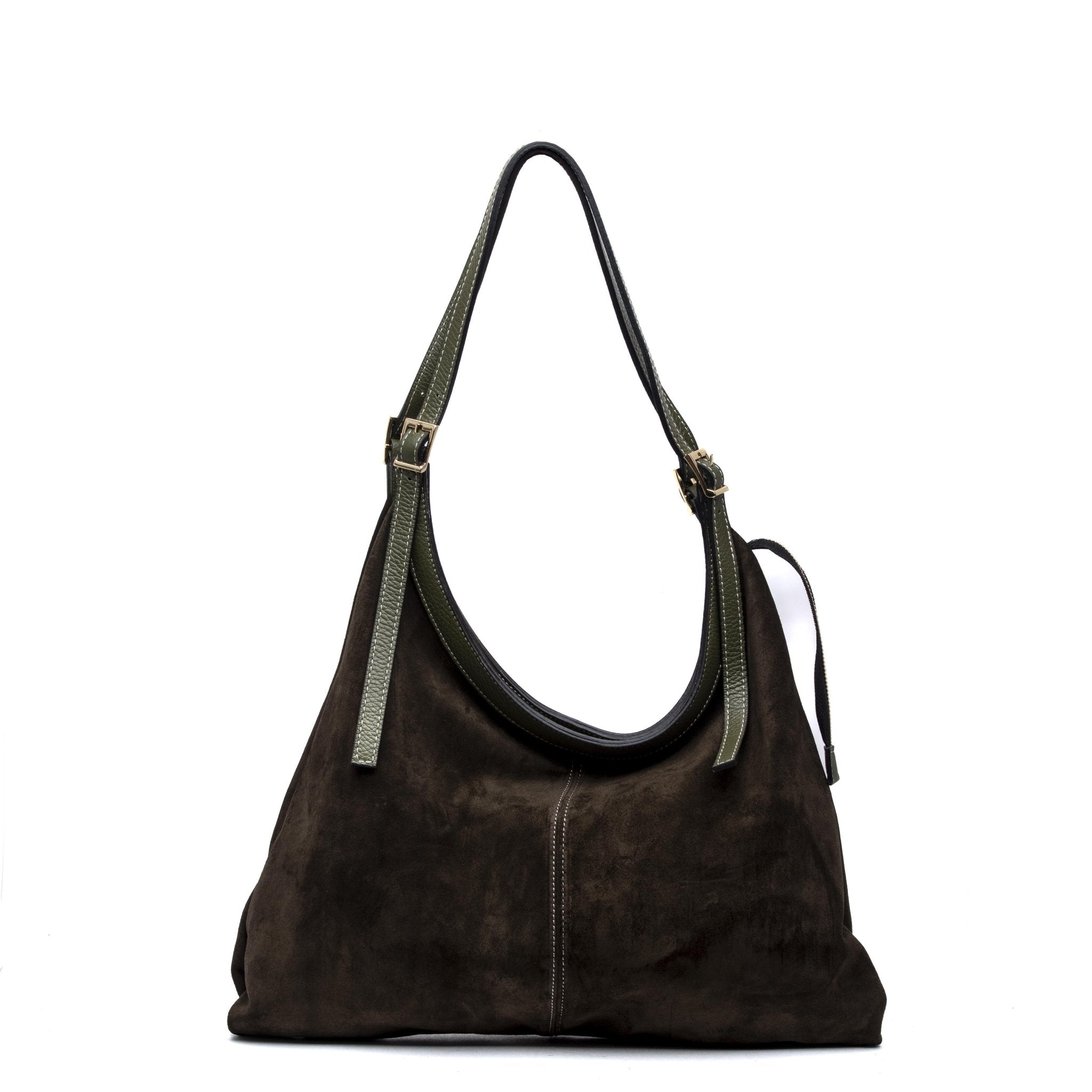 Shopper a spalla in pelle scamosciata verde. - TreemmeCreazioni