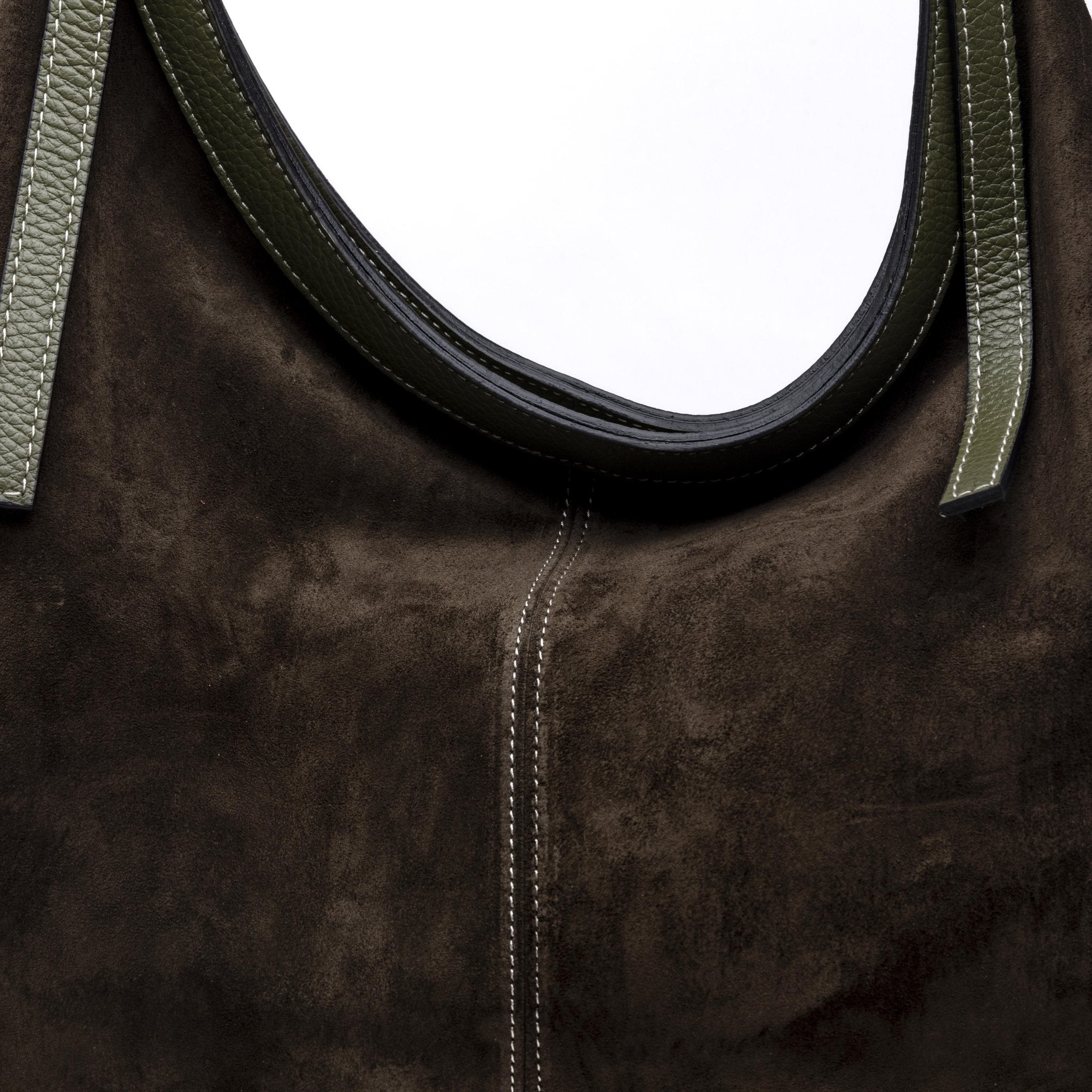 Shopper a spalla in pelle scamosciata verde. - TreemmeCreazioni