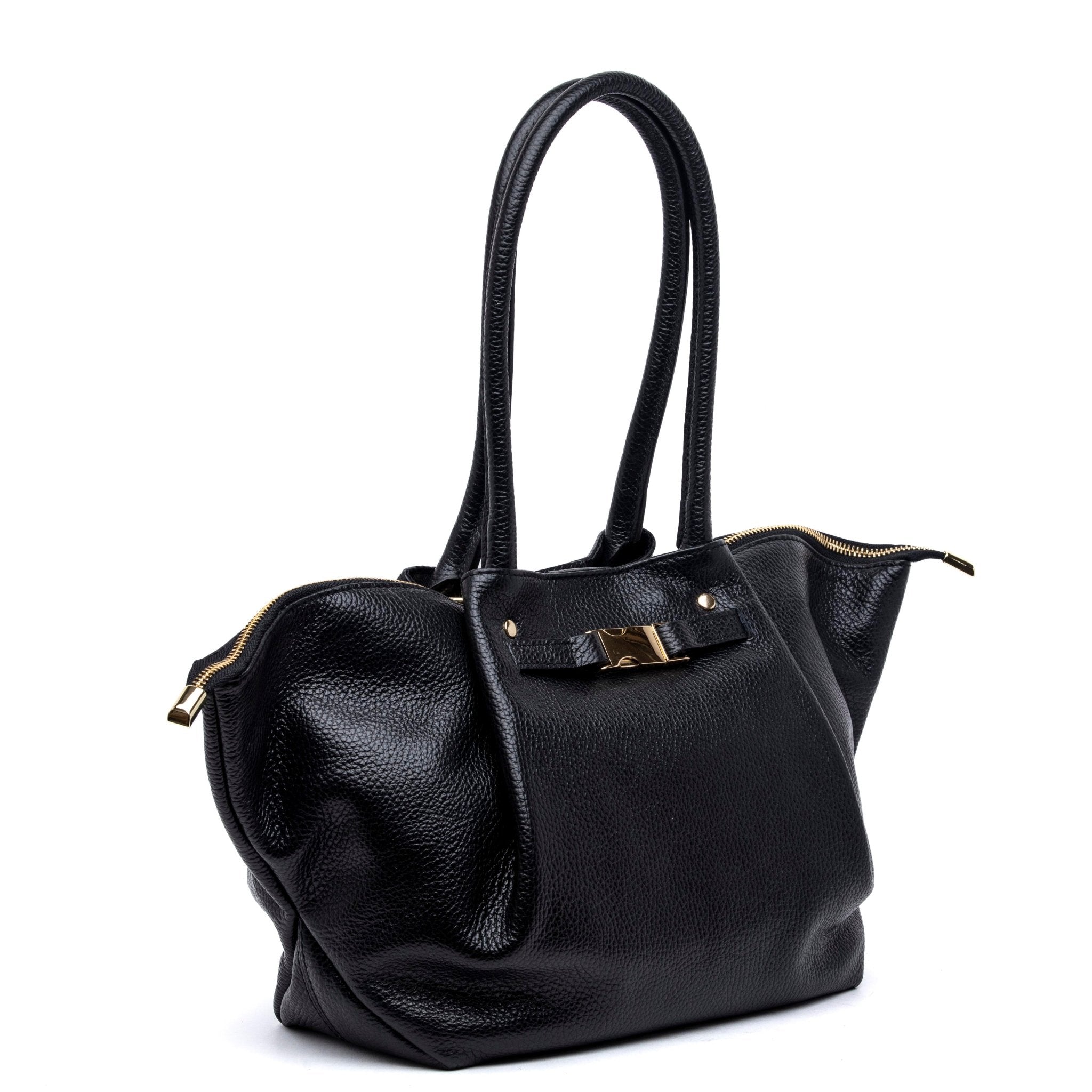 Shopper caramella a spalla in pelle nera. - TreemmeCreazioni