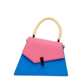 Shopper con forma squadrata azzurra rosa.