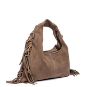 Shopper in camoscio beige con frange - TreemmeCreazioni