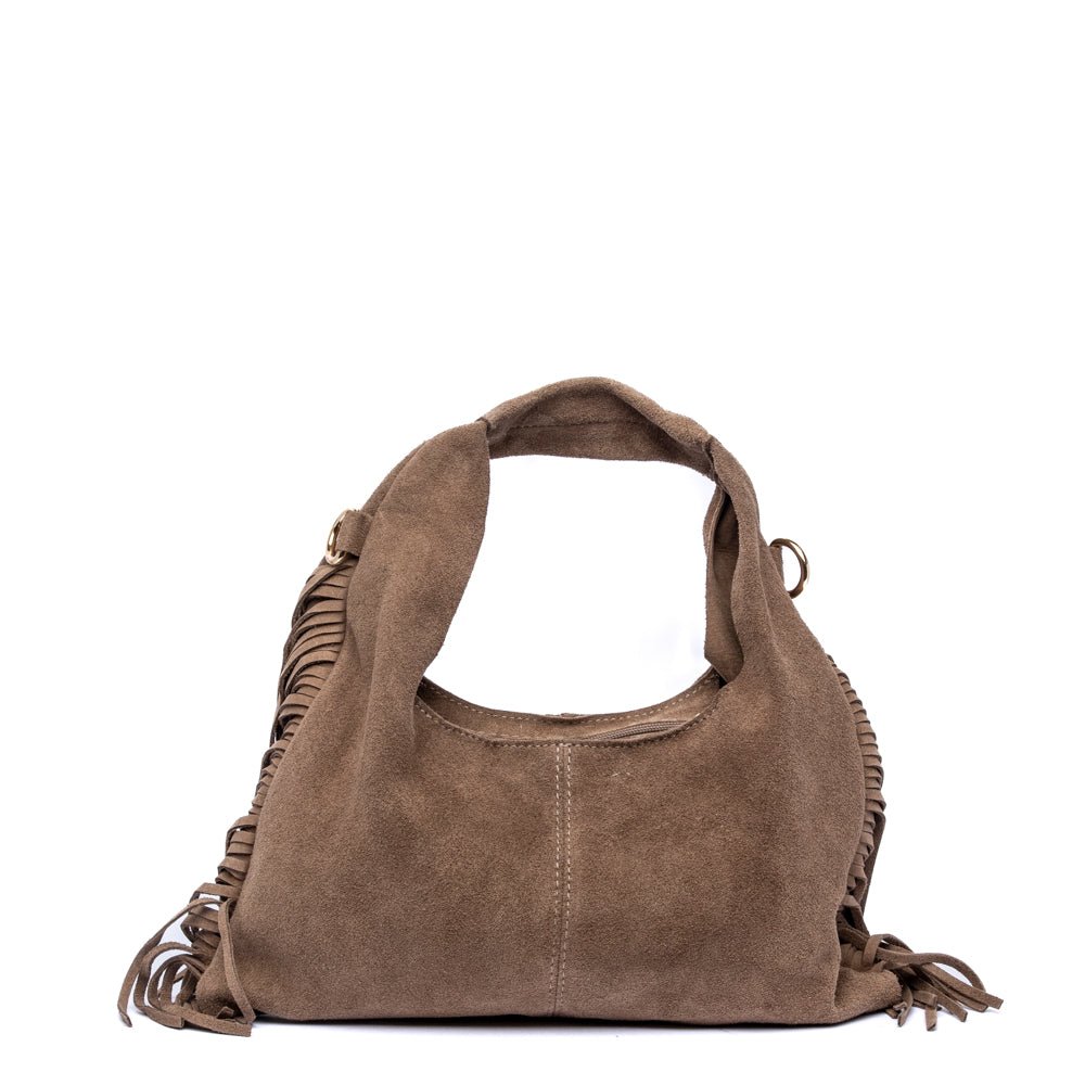 Shopper in camoscio beige con frange - TreemmeCreazioni