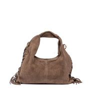 Shopper in camoscio beige con frange - TreemmeCreazioni
