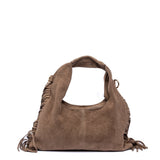 Shopper in camoscio beige con frange