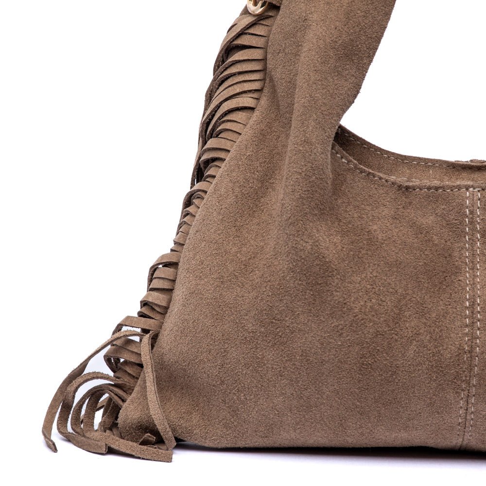 Shopper in camoscio beige con frange - TreemmeCreazioni