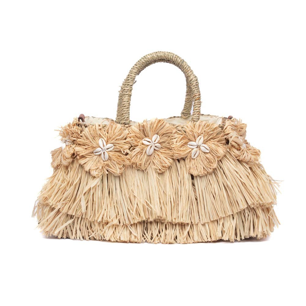 Shopper in rafia naturale con inserti in paglia - TreemmeCreazioni