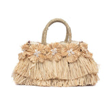 Shopper in rafia naturale con inserti in paglia