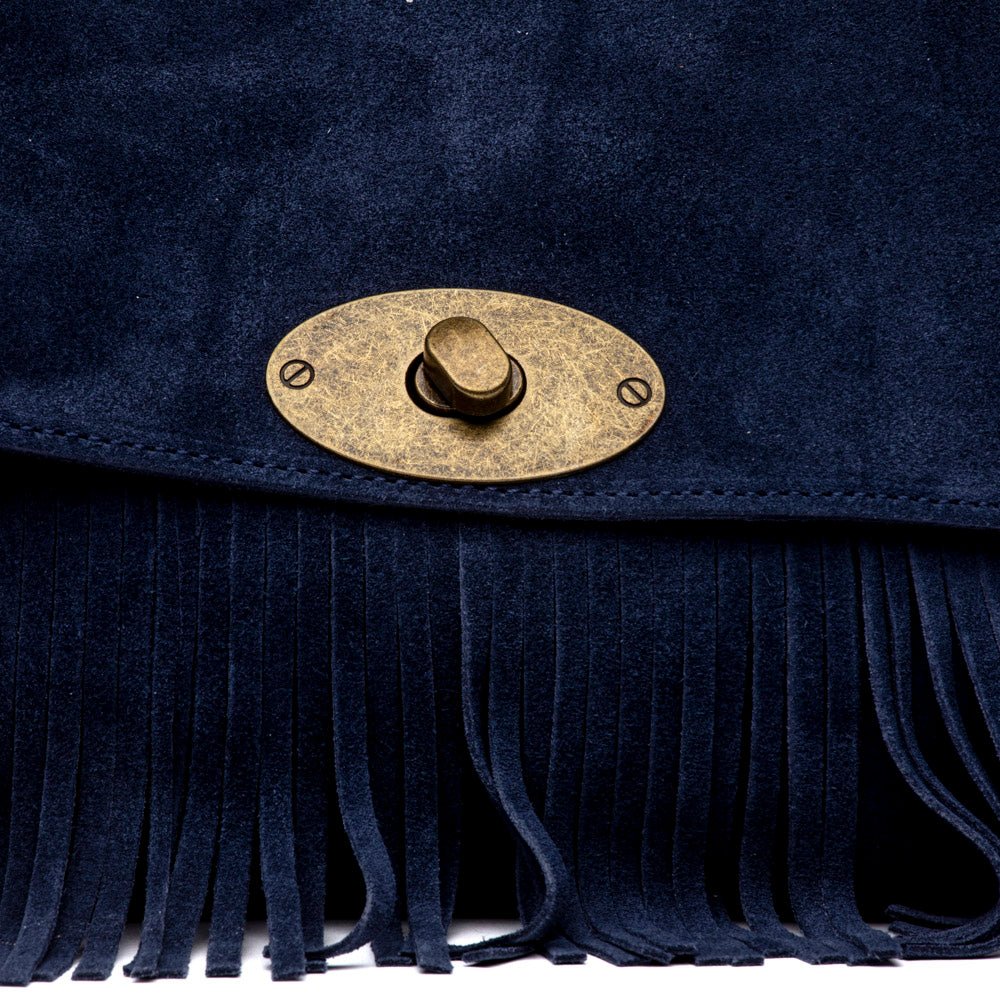 Shopper modello postina con frange in camoscio blu. - TreemmeCreazioni