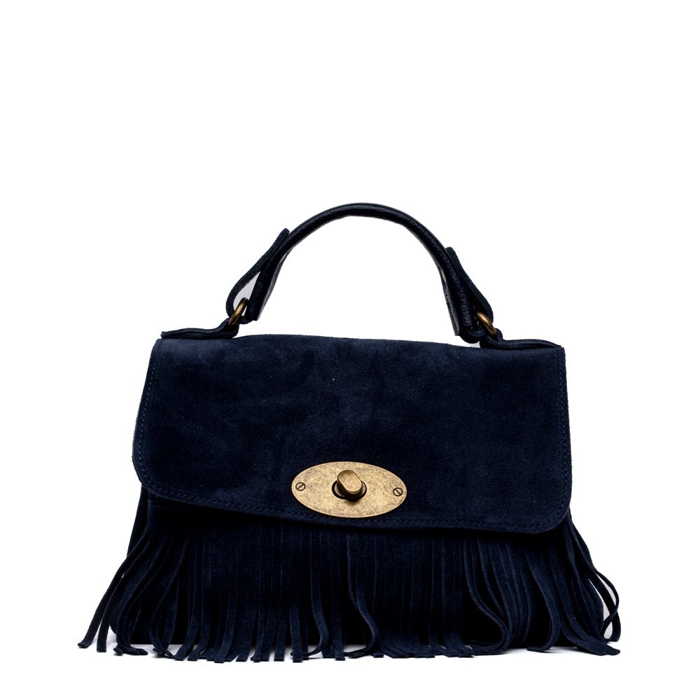 Shopper modello postina con frange in camoscio blu. - TreemmeCreazioni