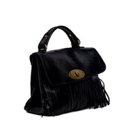 Shopper modello postina con frange in pelle nera - TreemmeCreazioni