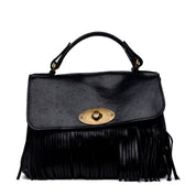 Shopper modello postina con frange in pelle nera - TreemmeCreazioni