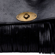 Shopper modello postina con frange in pelle nera - TreemmeCreazioni