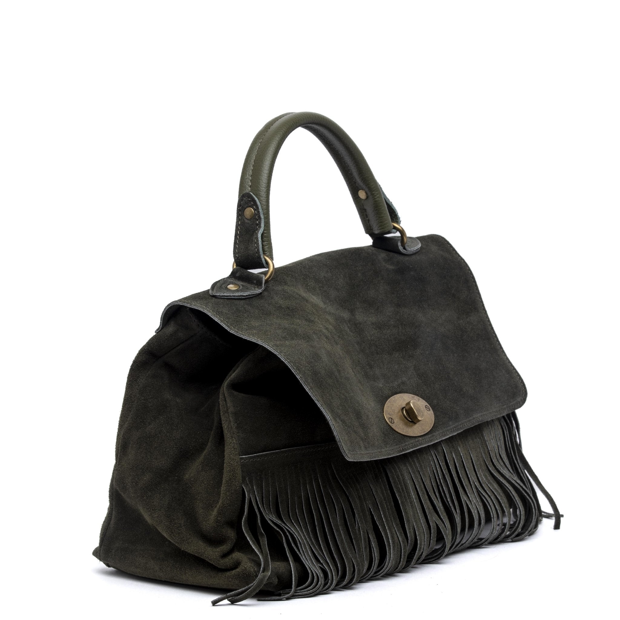 Shopper modello postina in camoscio con frange. - TreemmeCreazioni
