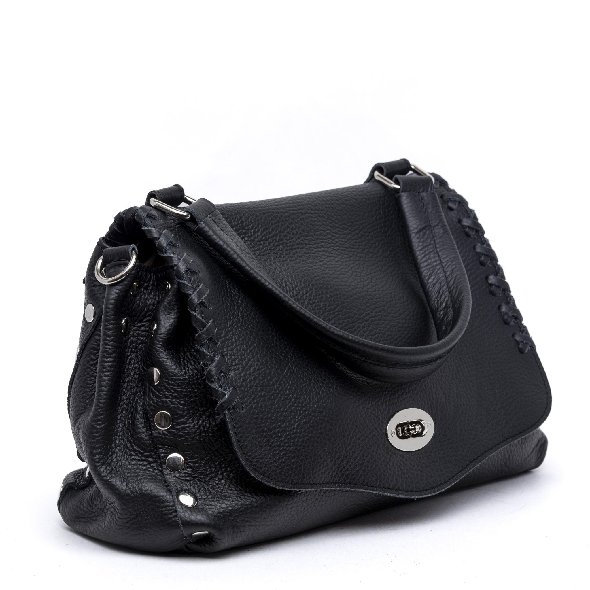 Shopper modello postina in pelle nera. - TreemmeCreazioni