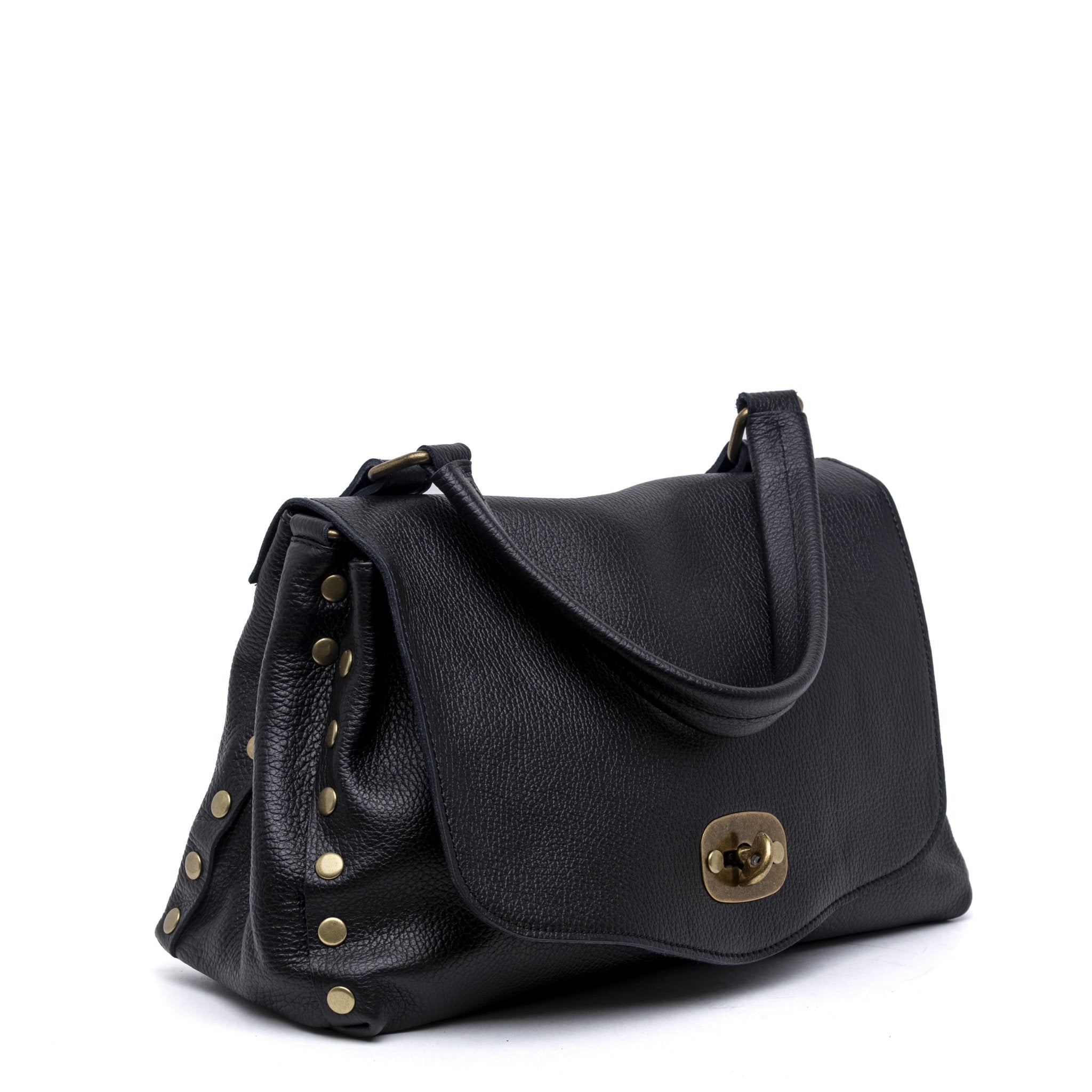 Shopper modello postina in pelle nera. - TreemmeCreazioni
