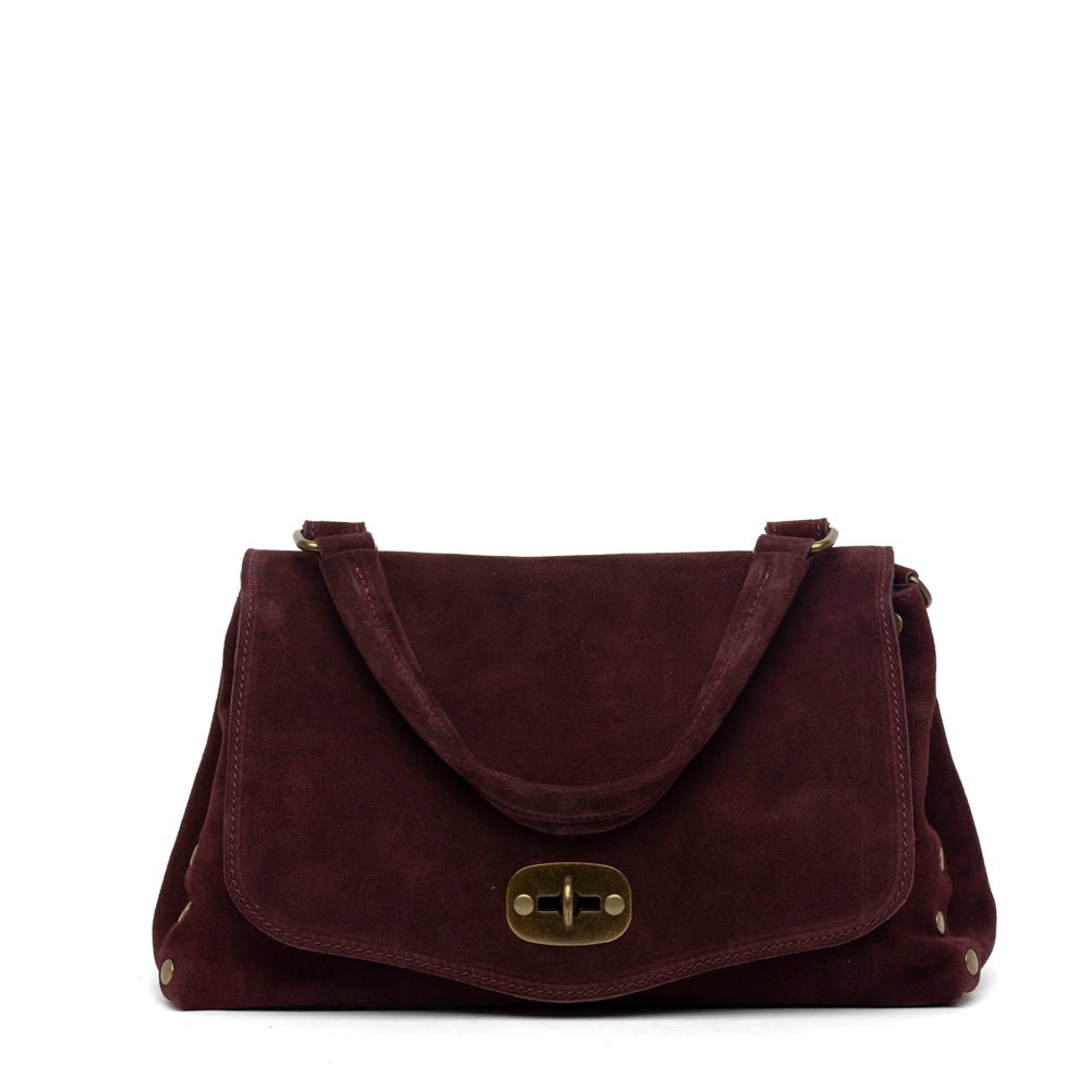 Shopper modello postina in pelle scamosciata bordeaux. - TreemmeCreazioni