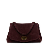 Shopper modello postina in pelle scamosciata bordeaux.