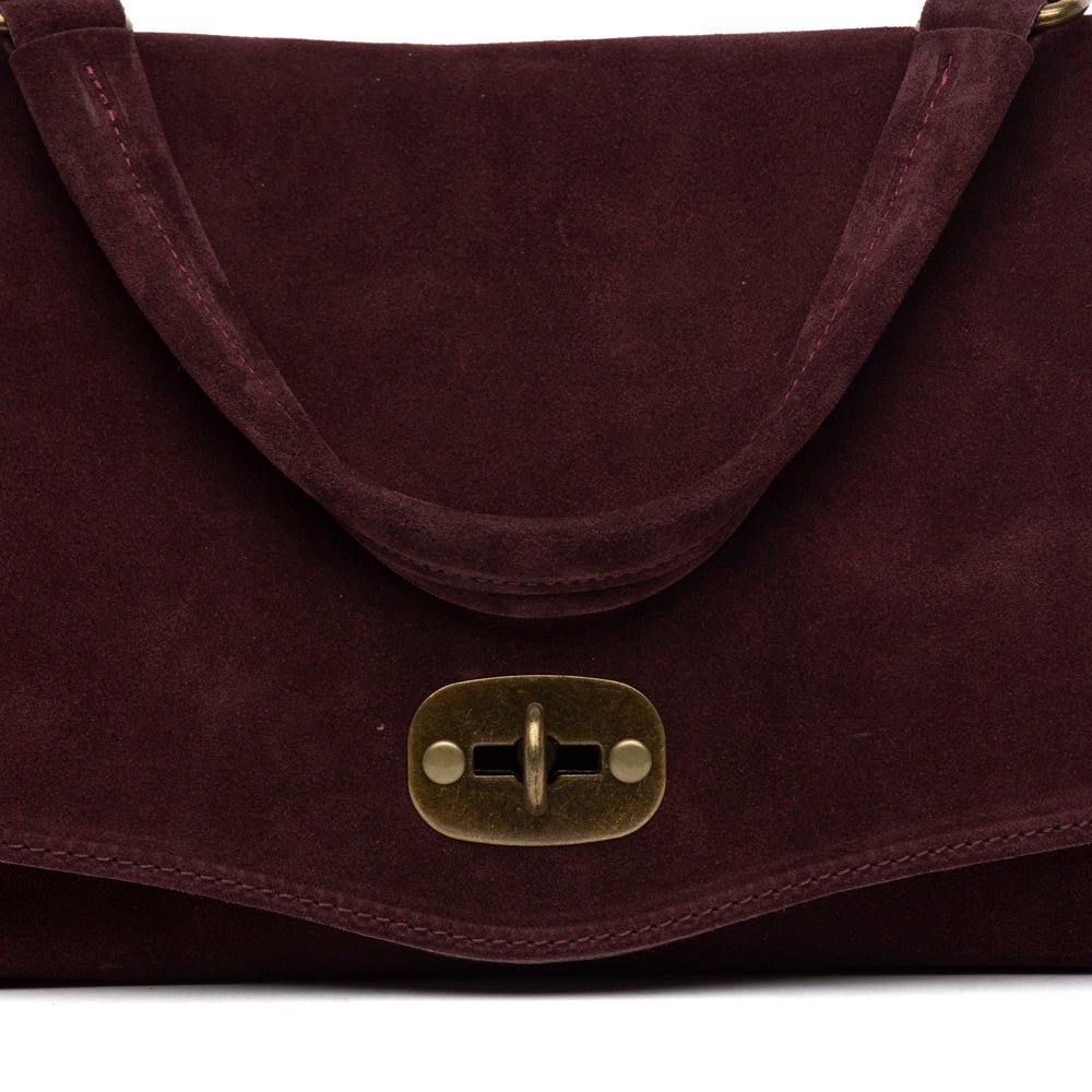 Shopper modello postina in pelle scamosciata bordeaux. - TreemmeCreazioni