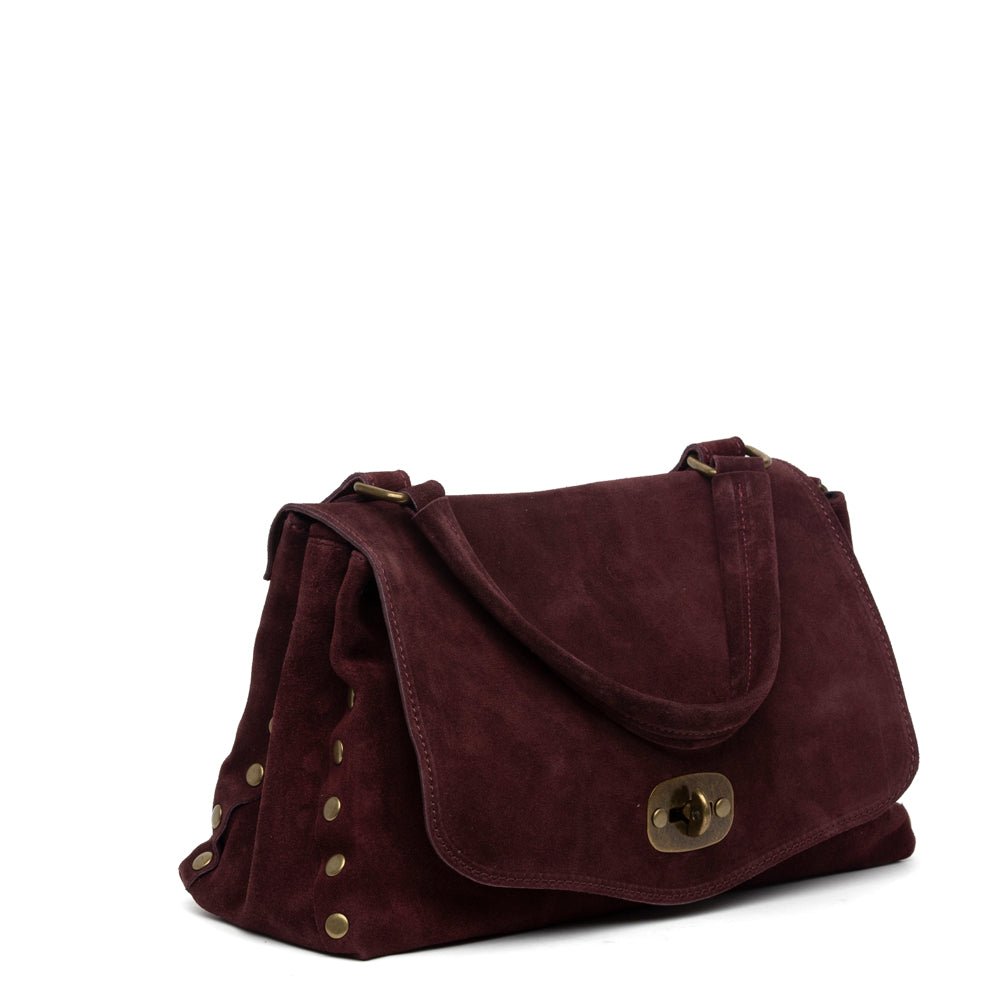 Shopper modello postina in pelle scamosciata bordeaux. - TreemmeCreazioni