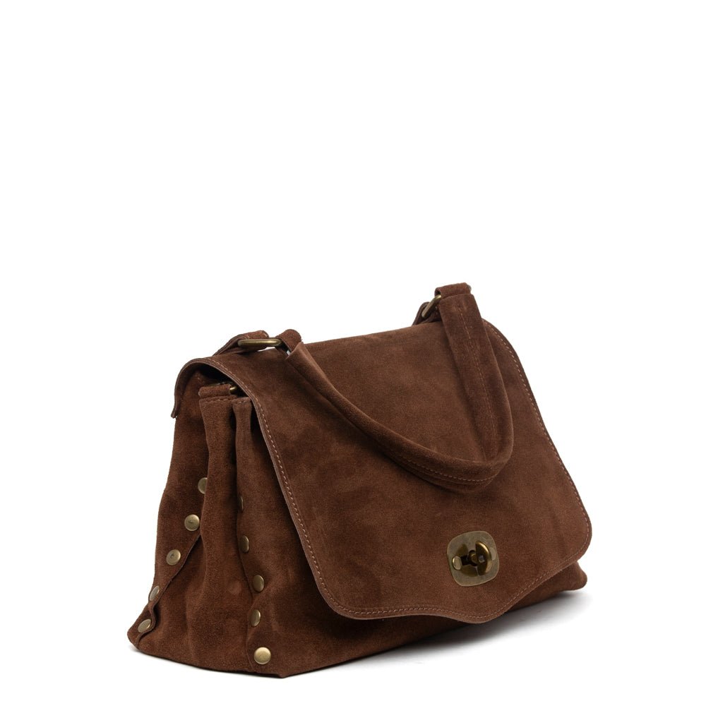Shopper modello postina in pelle scamosciata cioccolato. - TreemmeCreazioni