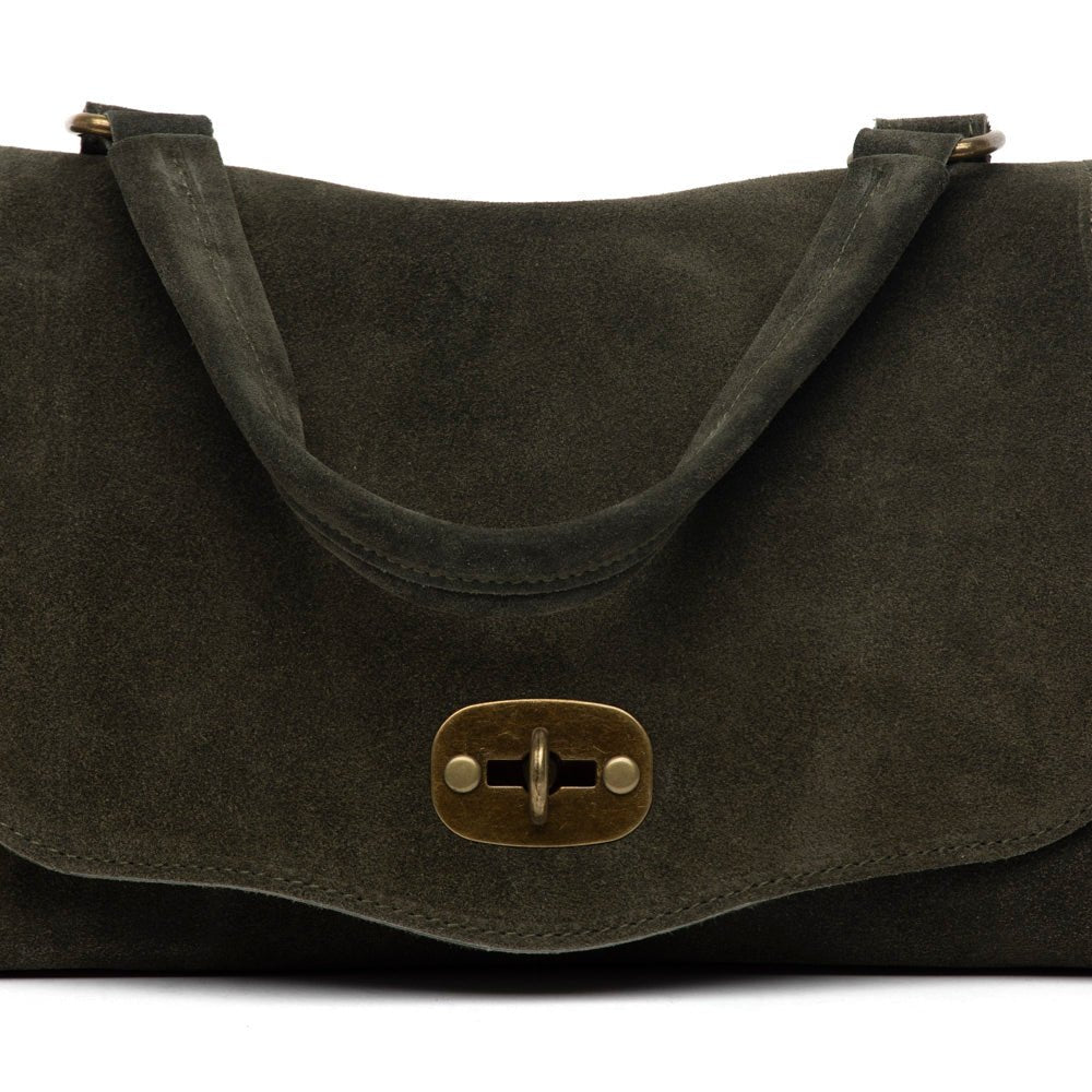 Shopper modello postina in pelle scamosciata verde bosco. - TreemmeCreazioni