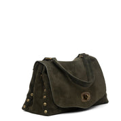 Shopper modello postina in pelle scamosciata verde bosco. - TreemmeCreazioni