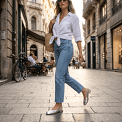 Slingback bassa in laminato argento. - TreemmeCreazioni