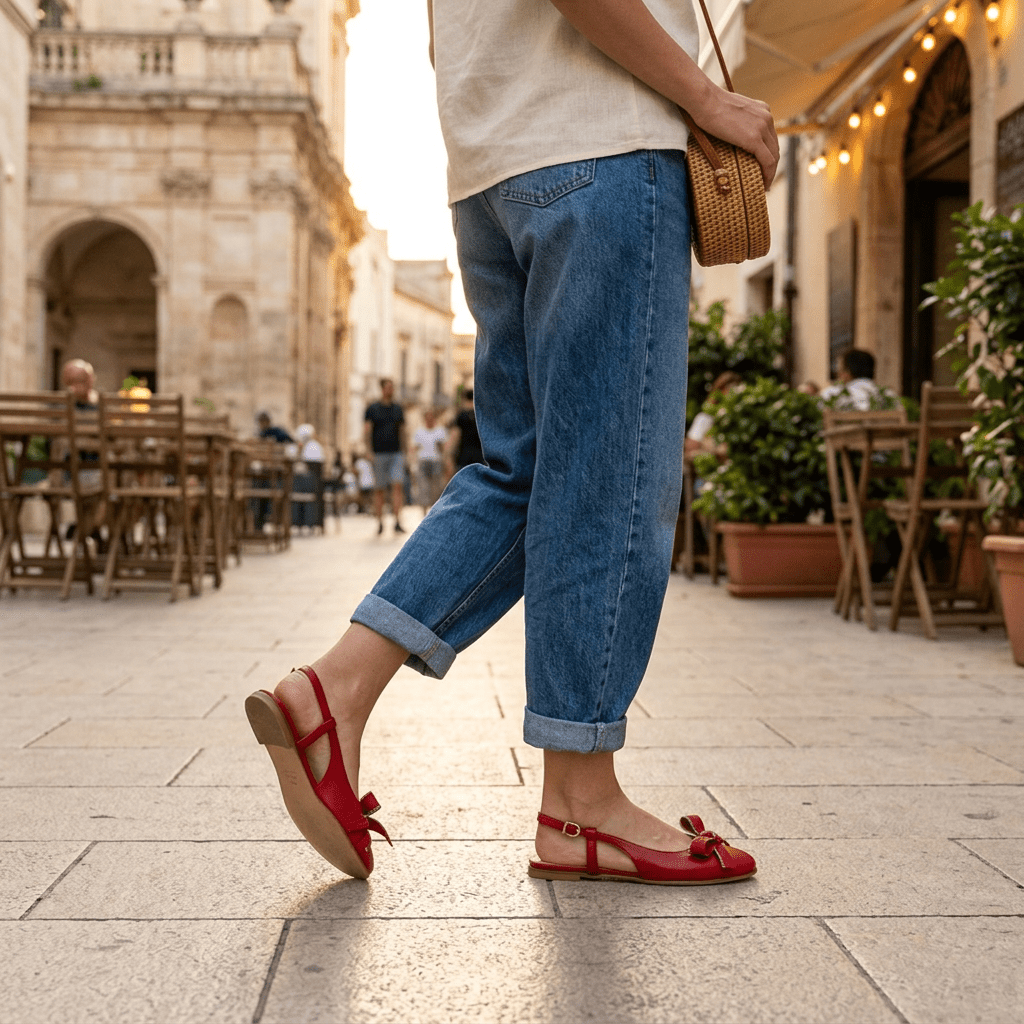 Slingback bassa in nappa rosso - TreemmeCreazioni
