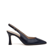 Slingback blu con tacco clessidra.