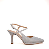 Slingback in gagliardo argento con plateau.