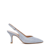 Slingback in gagliardo argento con scollo a cuore