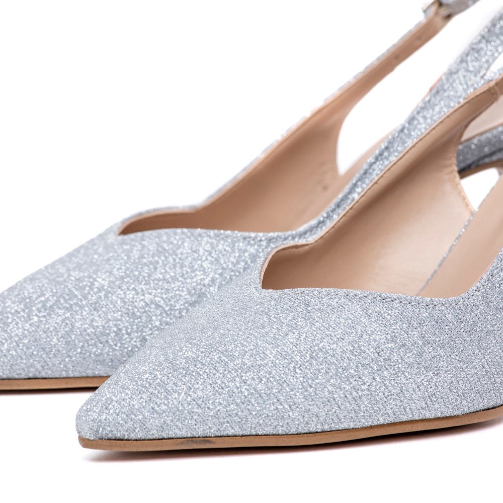 Slingback in gagliardo argento con scollo a cuore - TreemmeCreazioni