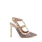 Slingback in glitterone multi e borchie.