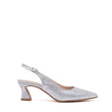 Slingback in jolier argento con tacco basso.