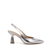 Slingback in laminato argento.