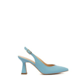 Slingback in liz celeste con tacco clessidra.