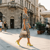 Slingback in liz giallo limone con tacco clessidra. - TreemmeCreazioni