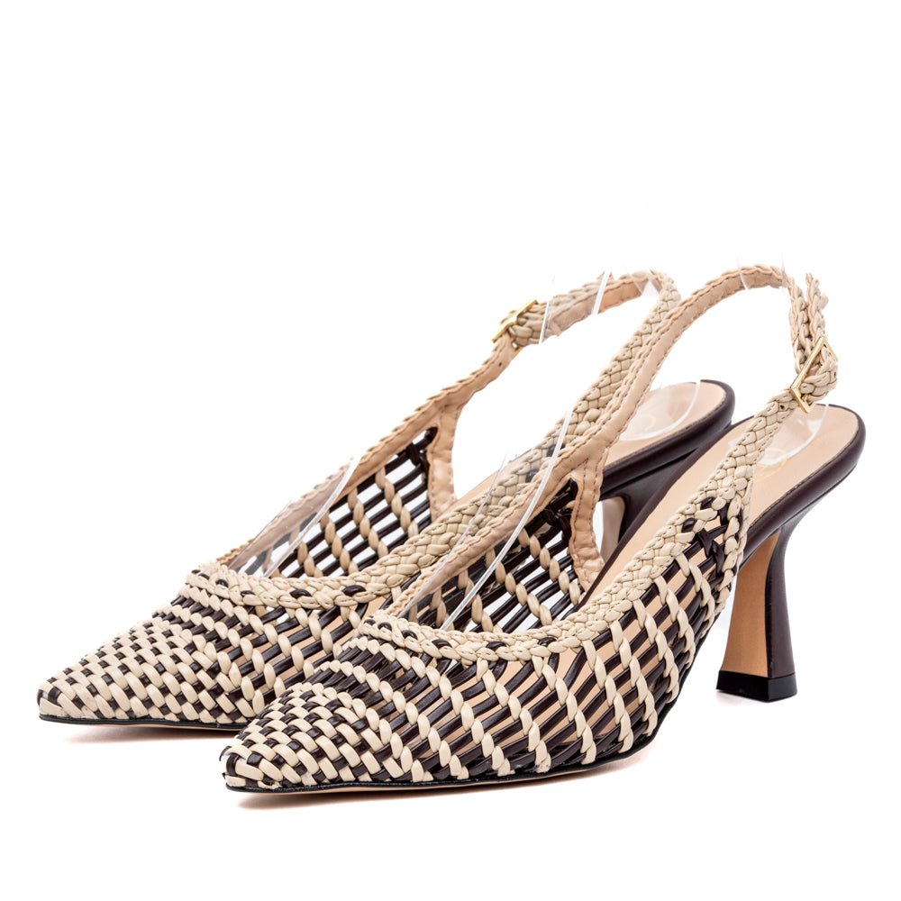 Slingback in liz intrecciato beige e cioccolato - TreemmeCreazioni