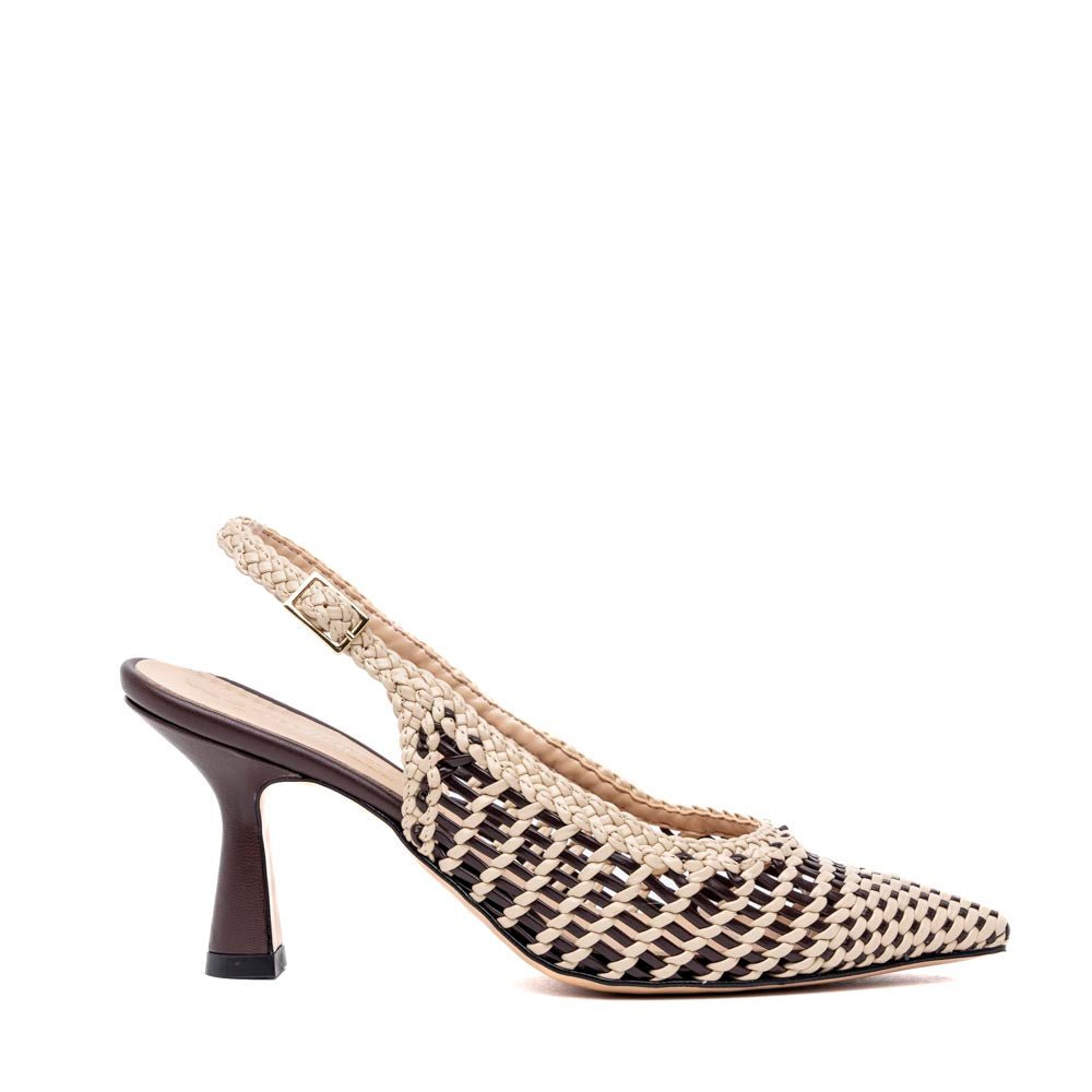 Slingback in liz intrecciato beige e cioccolato - TreemmeCreazioni