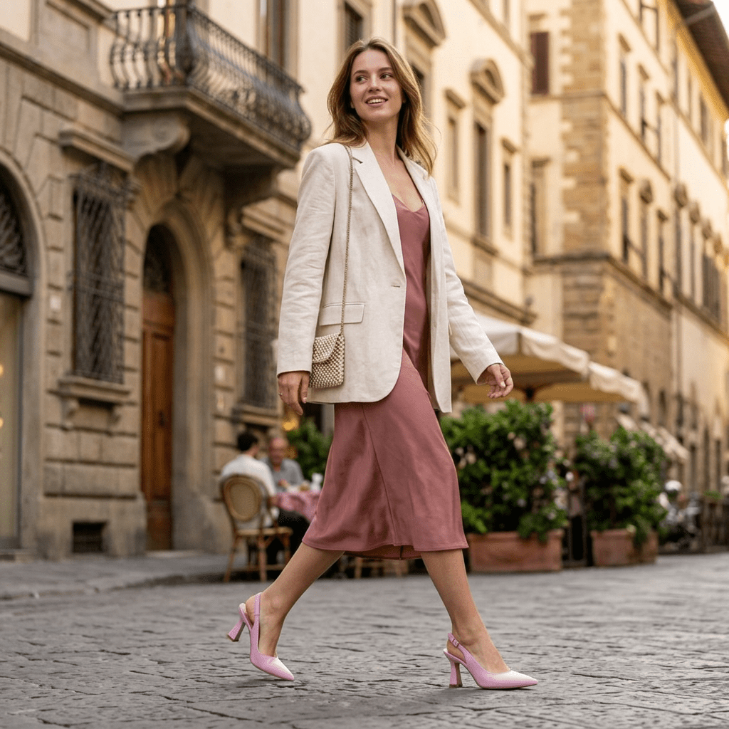 Slingback in liz rosa con tacco clessidra. - TreemmeCreazioni