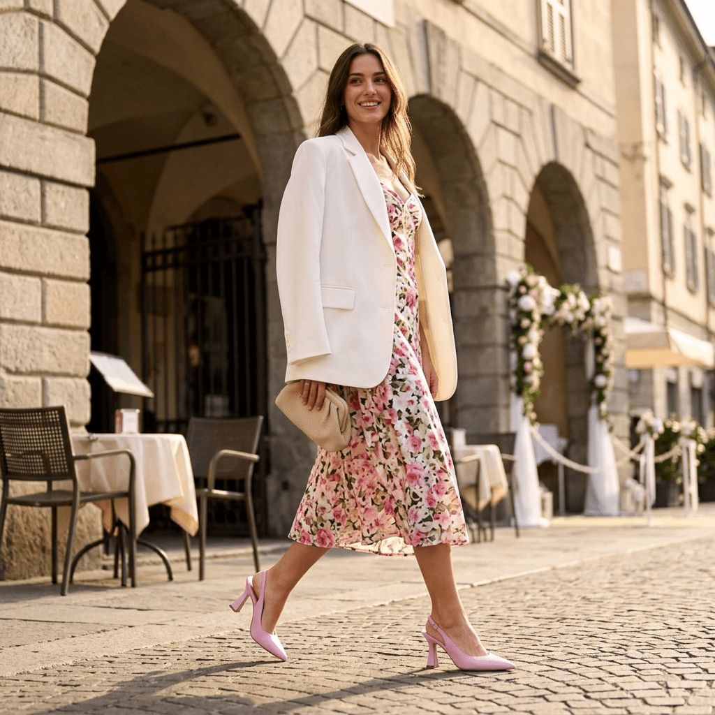 Slingback in liz rosa con tacco clessidra. - TreemmeCreazioni