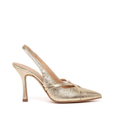 Slingback in lume platino con tacco.