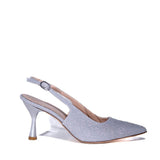 Slingback in microglitter argento