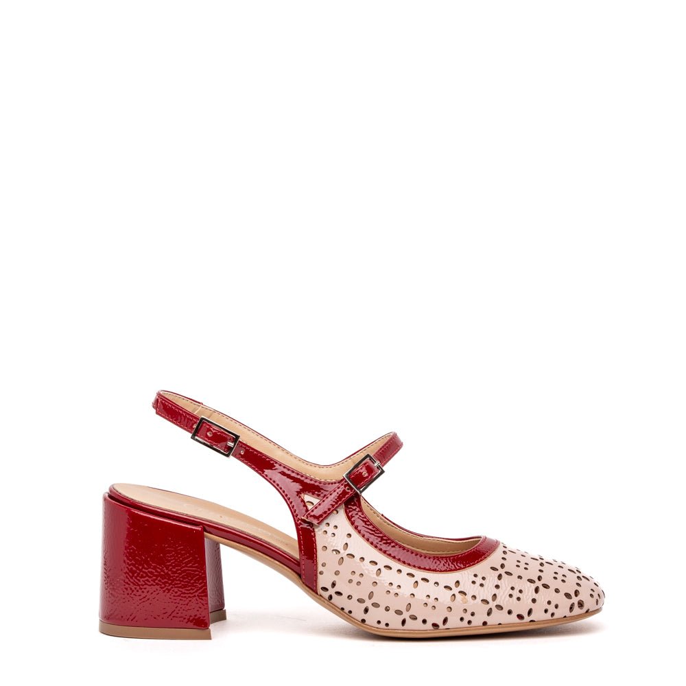 Slingback in naplak laserato rosso e nude - TreemmeCreazioni