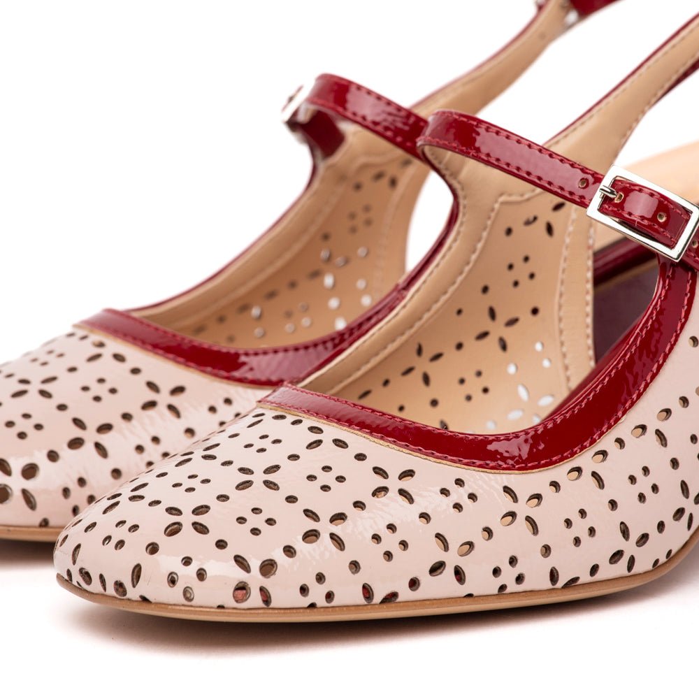 Slingback in naplak laserato rosso e nude - TreemmeCreazioni