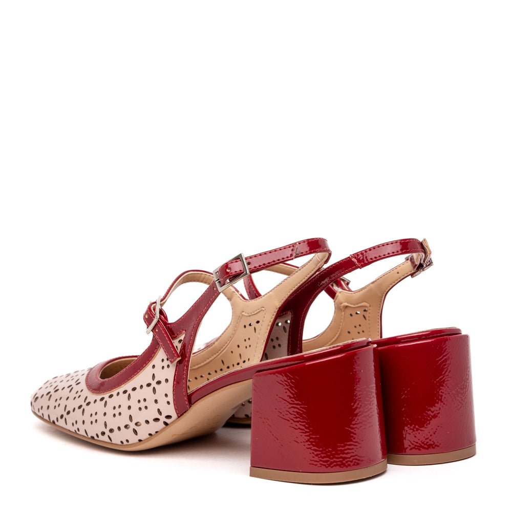 Slingback in naplak laserato rosso e nude - TreemmeCreazioni