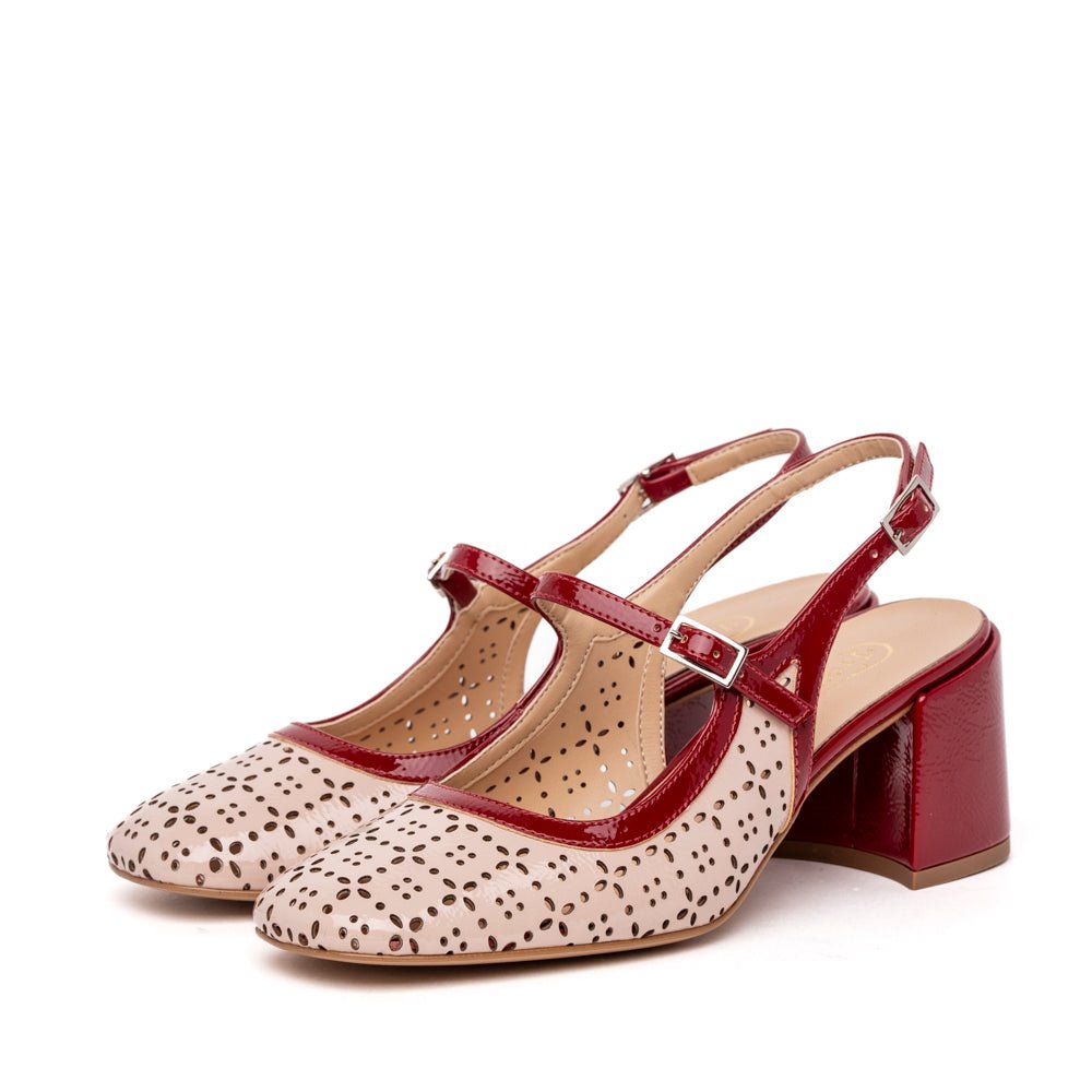 Slingback in naplak laserato rosso e nude - TreemmeCreazioni